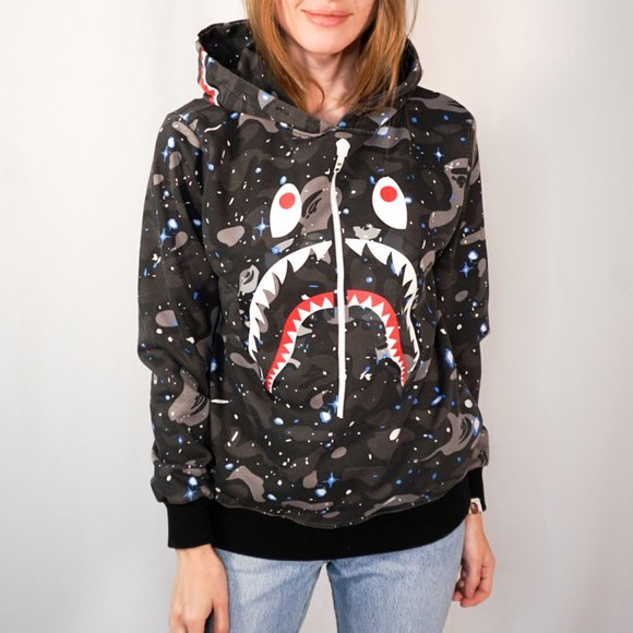 bape shark pullover hoodie black